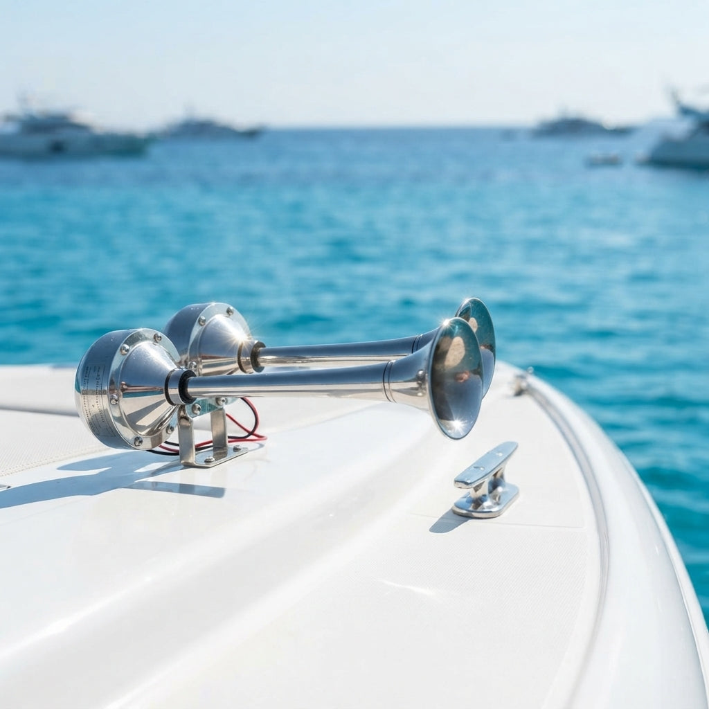 AirowMarine Dual Trumpet Marine Horn - 304 Stainless Steel, Ultra-Loud 12V/24V