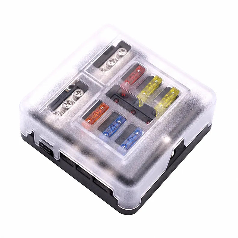 AirRowMarine 6-Circuit Waterproof Marine Fuse Box with LED Indicators and Blade Fuses