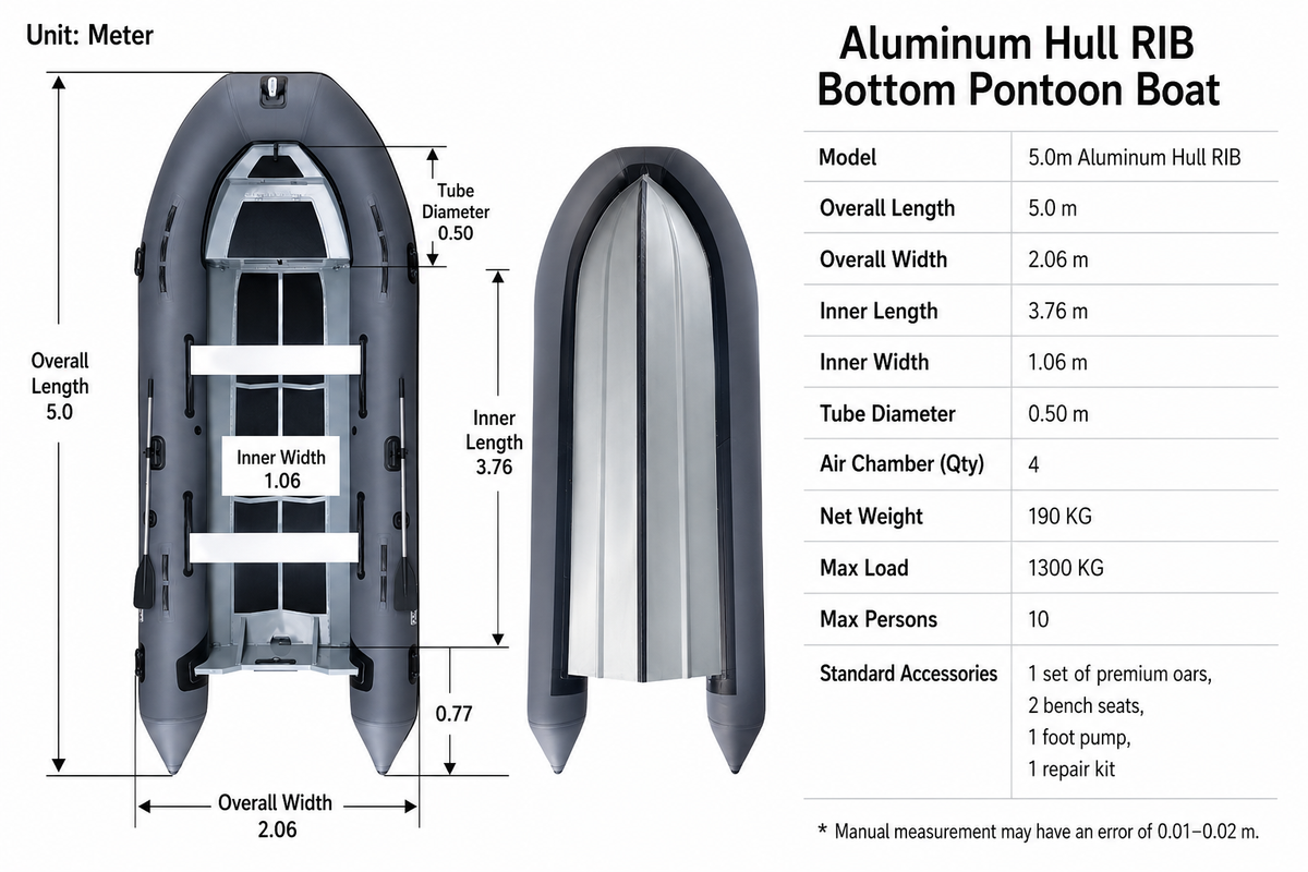 Airow Marine Aluminum V-Hull RIB Inflatable Fishing Boat - Saltwater Reinforced