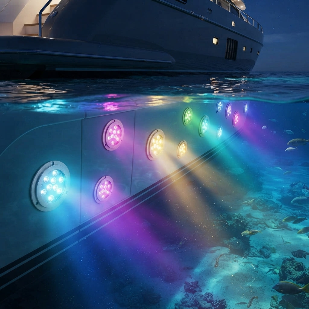 316 Stainless Steel Underwater LED Boat Light - RGB Color-Changing 12-24VDC (98mm)