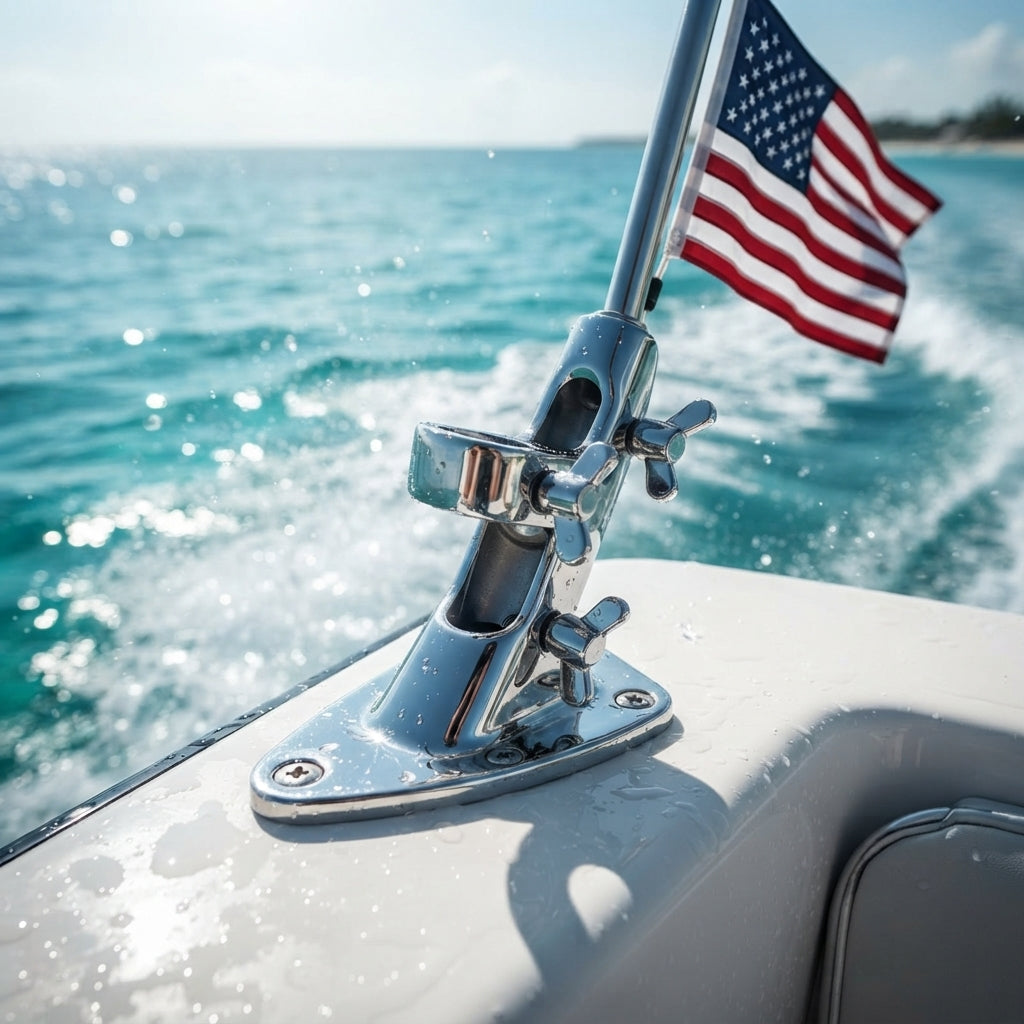 Marine 316 Stainless Steel Flagpole & Antenna Base Mount - Mirror Polished