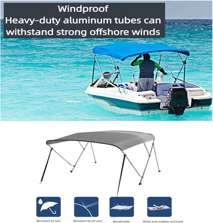 3 Bow Bimini Top Boat Cover, 600D/1200D Oxford Cloth Marine Canopy with 304 Stainless Steel Tube Frame for Cruise Yachts,Boats