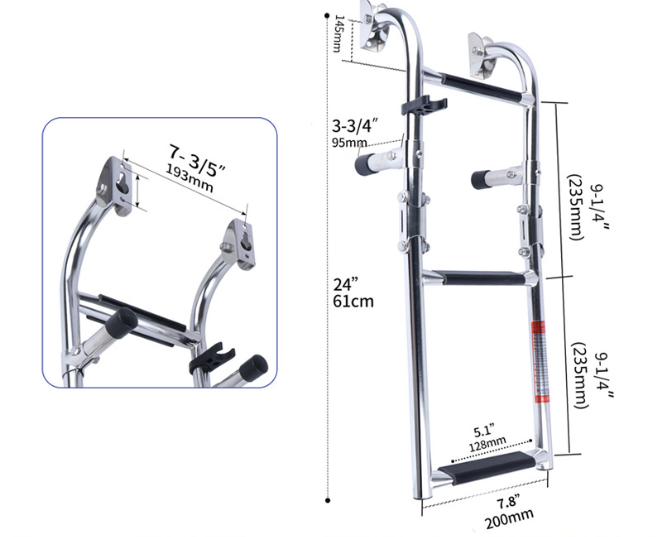 304 Stainless Steel 3-Section Folding Boat Ladder - Marine-Grade Boarding Steps
