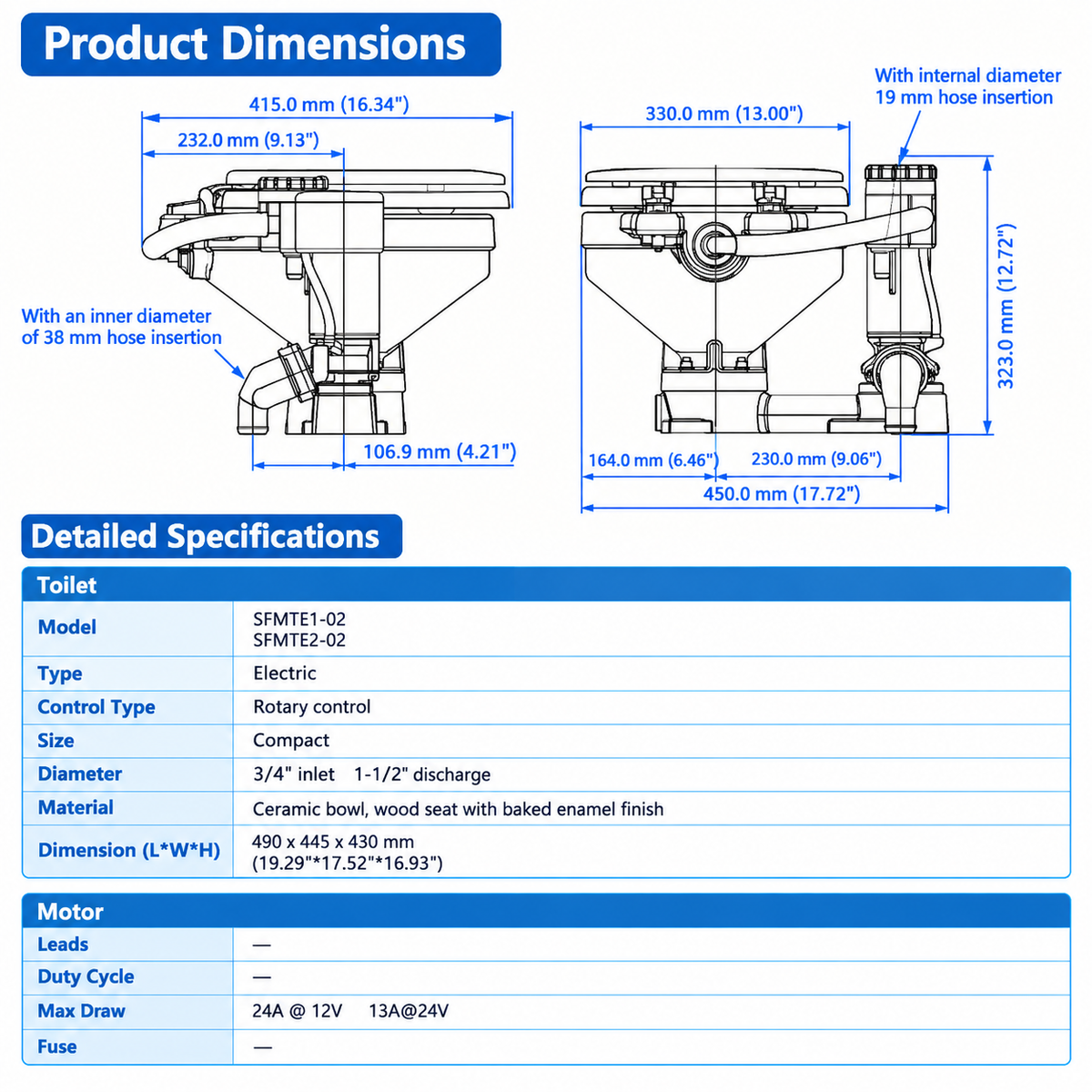 Airow Marine Electric Toilet - Self-Priming, Compact Luxury Yacht Sanitation