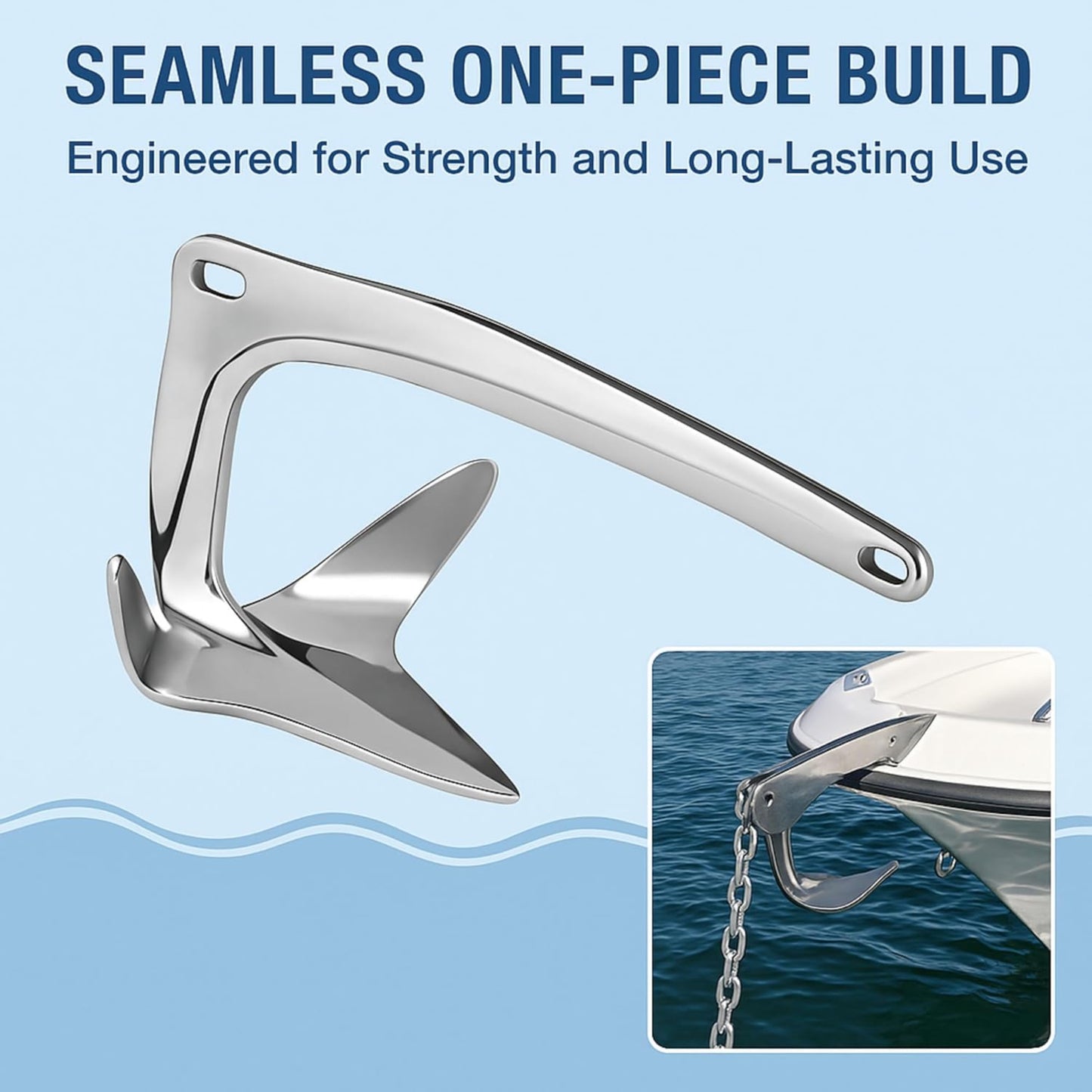 Bruce Anchor, Stainless Steel Boat Anchor with Mirror Polish, Corrosion Resistant for Yacht/Sailboat/Fishing Boat