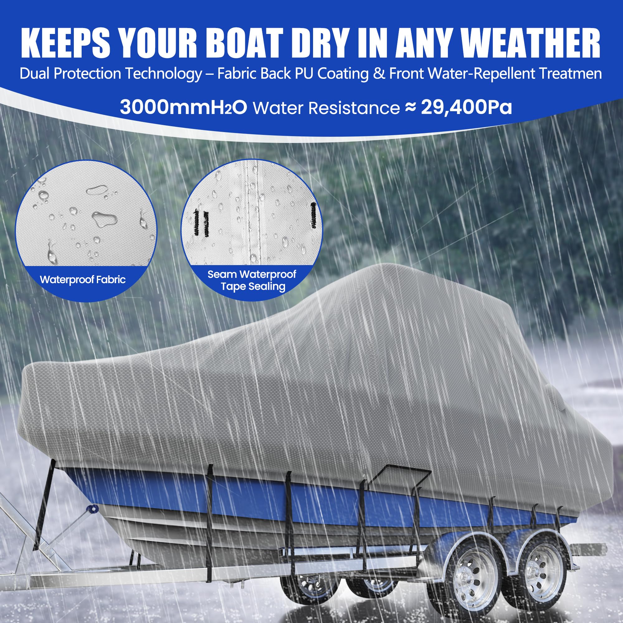 Center Console Boat Cover 18-20ft, Trailerable T-Top/Hard-Top Boat Cover, Heavy Duty Marine Grade Oxford Waterproof Boat Covers