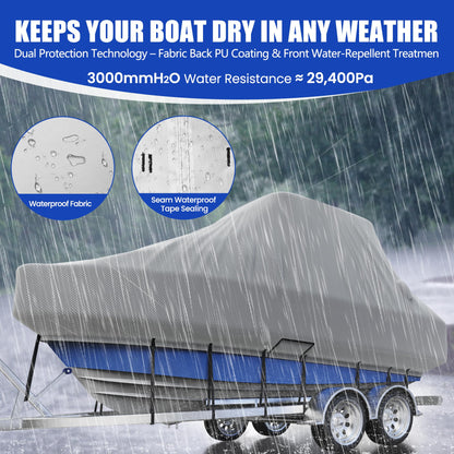 Center Console Boat Cover 18-20ft, Trailerable T-Top/Hard-Top Boat Cover, Heavy Duty Marine Grade Oxford Waterproof Boat Covers