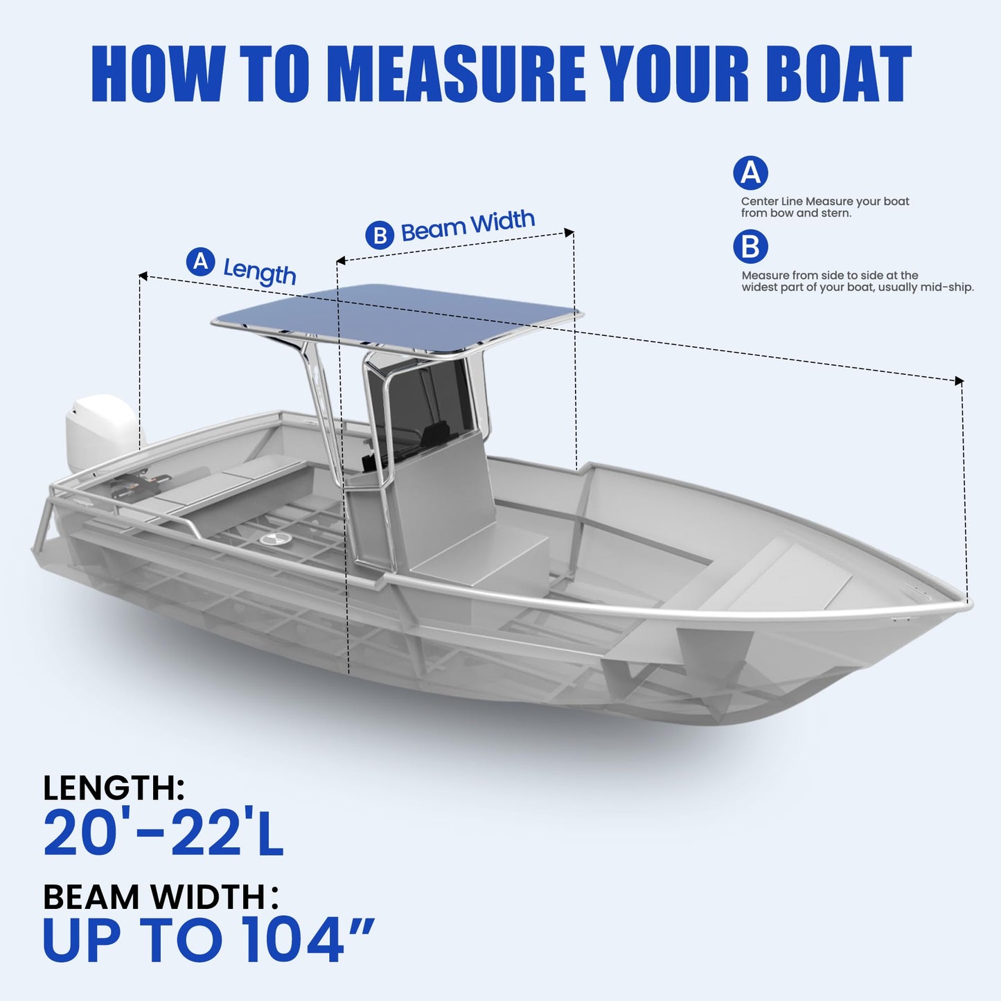 Center Console Boat Cover 18-20ft, Trailerable T-Top/Hard-Top Boat Cover, Heavy Duty Marine Grade Oxford Waterproof Boat Covers