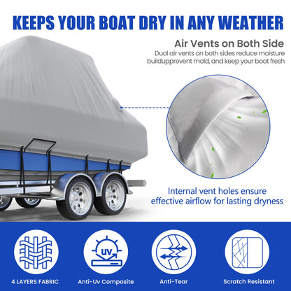 Center Console Boat Cover 18-20ft, Trailerable T-Top/Hard-Top Boat Cover, Heavy Duty Marine Grade Oxford Waterproof Boat Covers