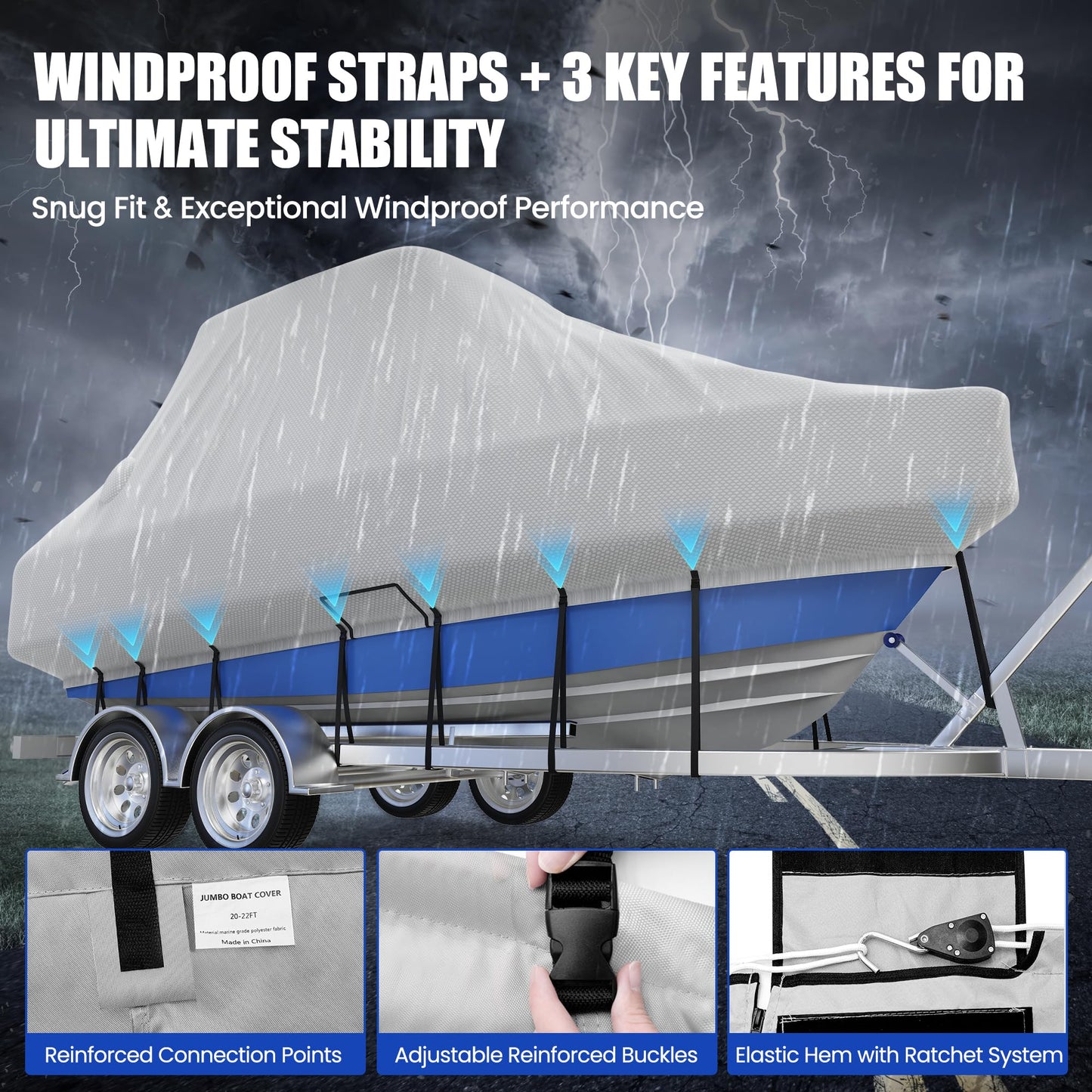 Center Console Boat Cover 18-20ft, Trailerable T-Top/Hard-Top Boat Cover, Heavy Duty Marine Grade Oxford Waterproof Boat Covers