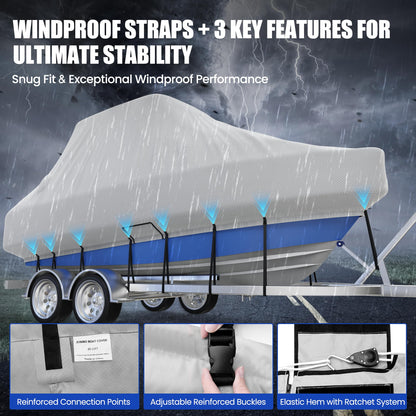 Center Console Boat Cover 18-20ft, Trailerable T-Top/Hard-Top Boat Cover, Heavy Duty Marine Grade Oxford Waterproof Boat Covers