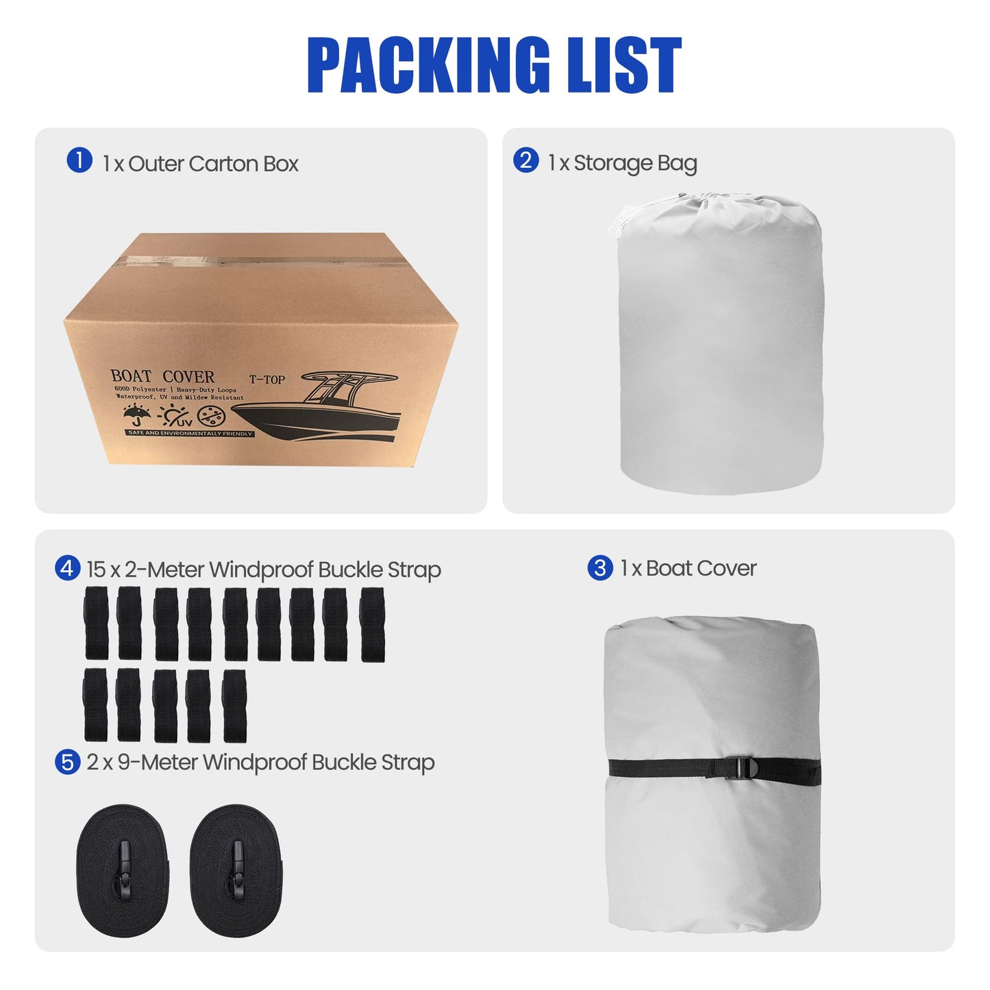 Center Console Boat Cover 18-20ft, Trailerable T-Top/Hard-Top Boat Cover, Heavy Duty Marine Grade Oxford Waterproof Boat Covers