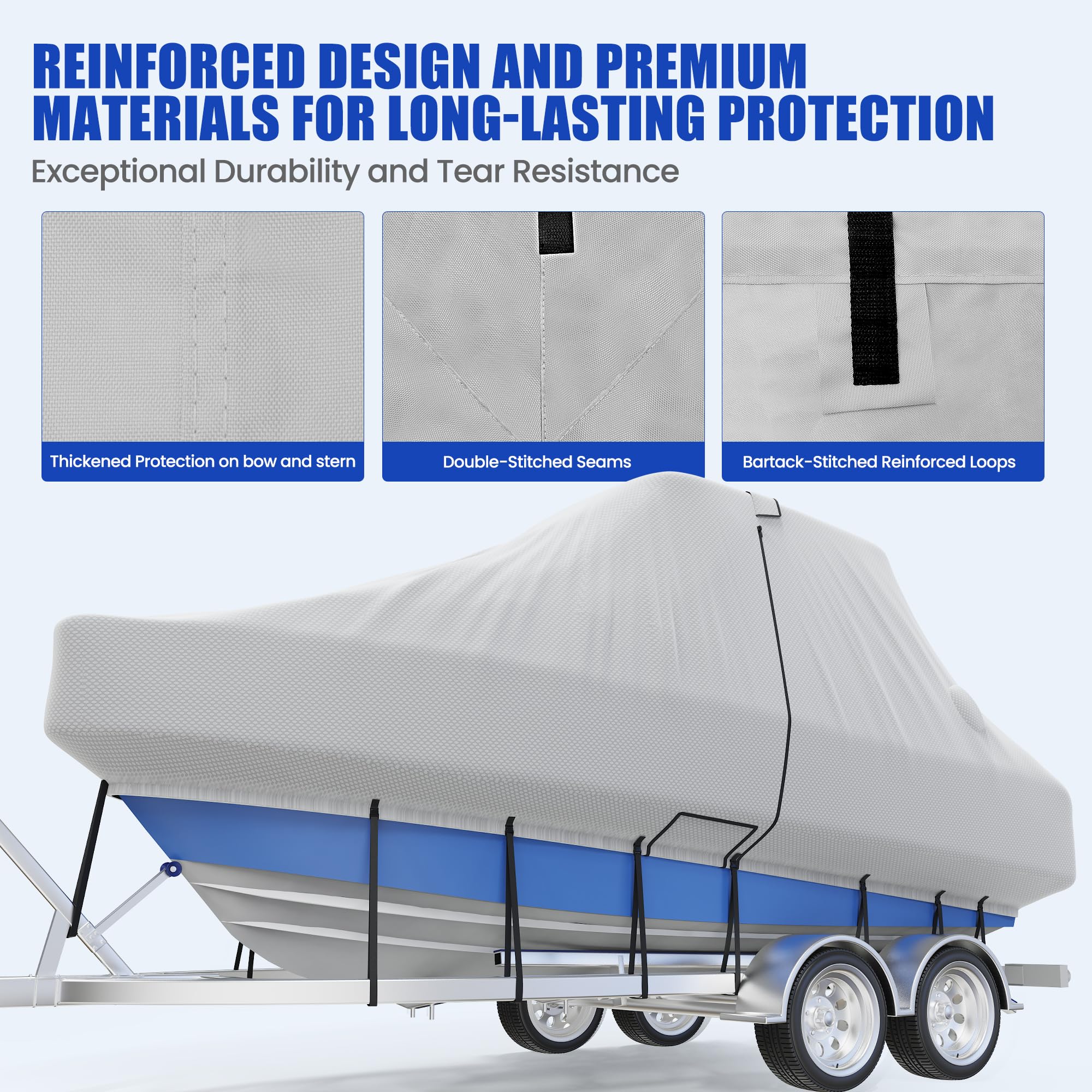 Center Console Boat Cover 18-20ft, Trailerable T-Top/Hard-Top Boat Cover, Heavy Duty Marine Grade Oxford Waterproof Boat Covers, Zipper on Both Side