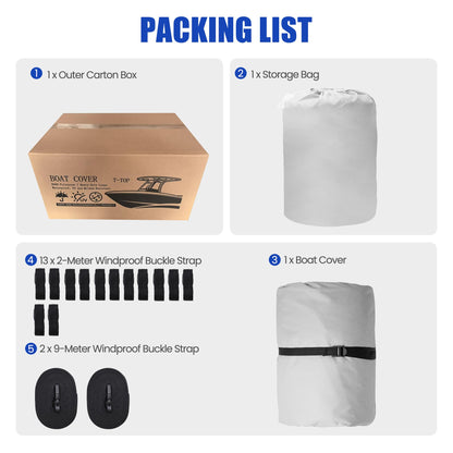 Center Console Boat Cover 18-20ft, Trailerable T-Top/Hard-Top Boat Cover, Heavy Duty Marine Grade Oxford Waterproof Boat Covers, Zipper on Both Side