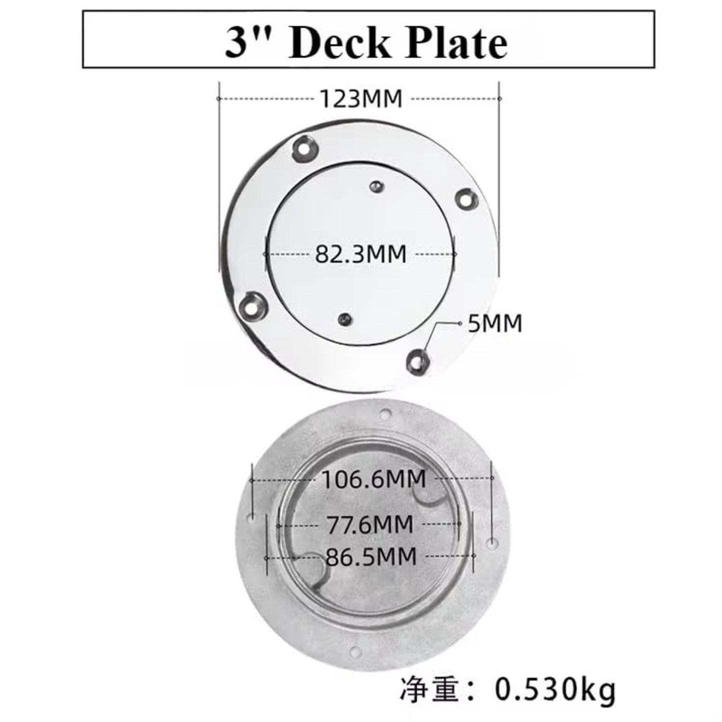 Deck Plate 3/4/5/6 Inch Stainless Steel Hand Mirror Polished Marine Grade Rustproof for Boat/Yacht