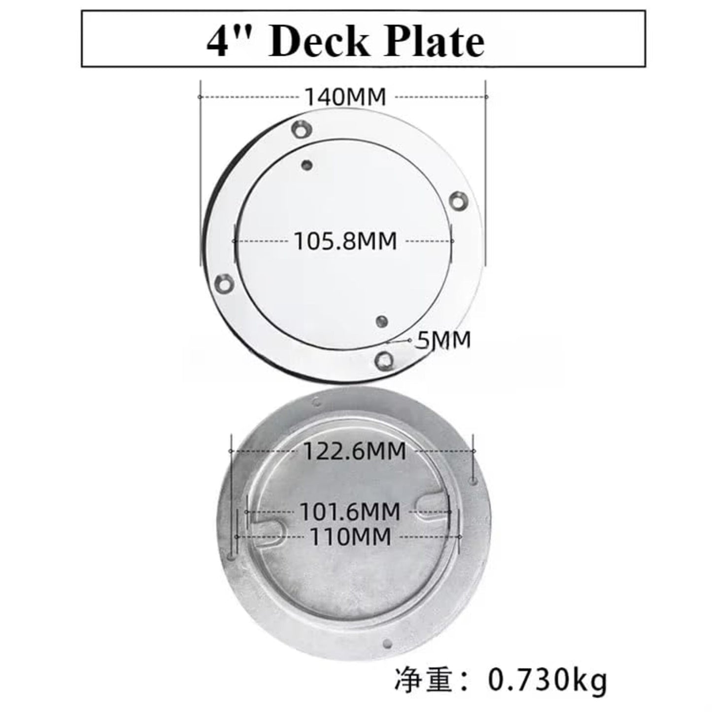 Deck Plate 3/4/5/6 Inch Stainless Steel Hand Mirror Polished Marine Grade Rustproof for Boat/Yacht