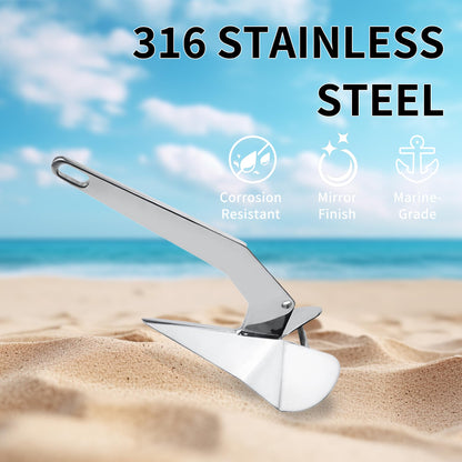 Delta Anchor, Stainless Steel Boat Anchor with Mirror Polish, Corrosion Resistant for Yacht/Sailboat/Fishing Boat