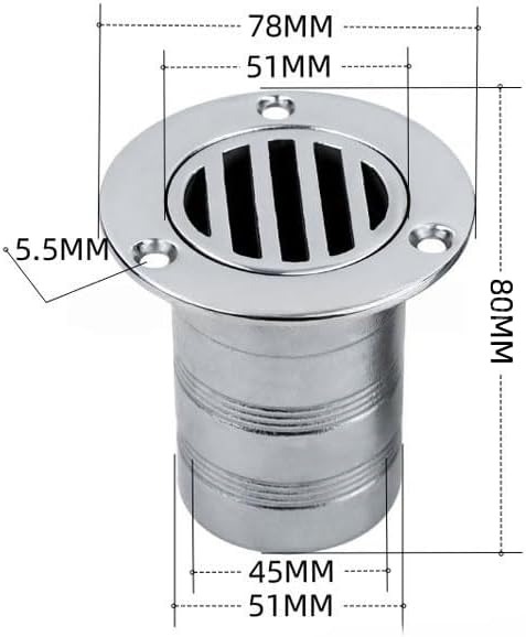 50MM Boat Floor Deck Drain,316 Stainless Steel Detachable or Integral Anti-Odor Scupper Deck Drain for Yacht,Speedboat, Fishing Boat