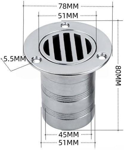50MM Boat Floor Deck Drain,316 Stainless Steel Detachable or Integral Anti-Odor Scupper Deck Drain for Yacht,Speedboat, Fishing Boat