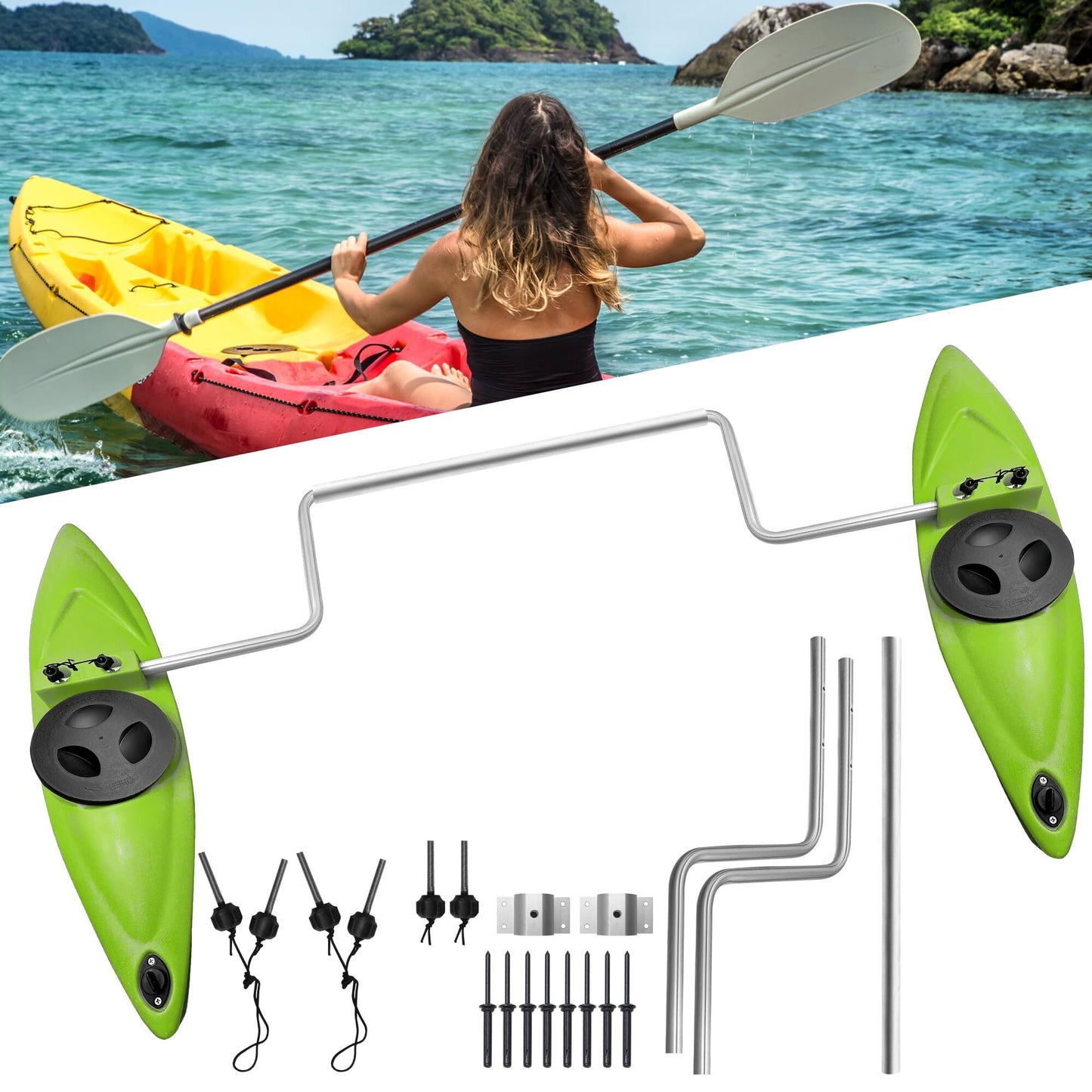 Kayak Stabilizers, Canoe Stabilizer, Kayak Outriggers & Stabilizers System Kit with Installation Accessories and Sidekick Arms Rod