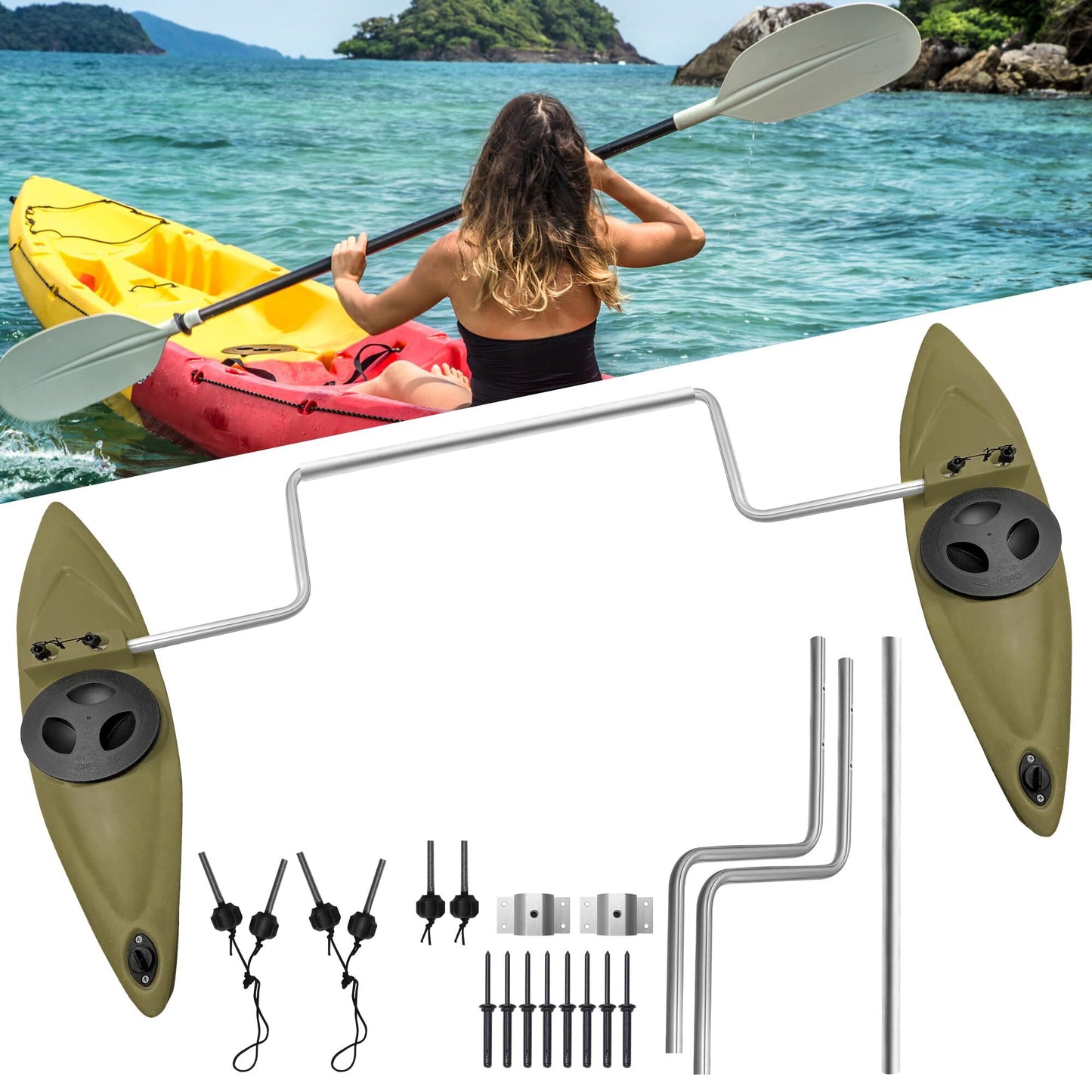 Kayak Stabilizers, Canoe Stabilizer, Kayak Outriggers & Stabilizers System Kit with Installation Accessories and Sidekick Arms Rod