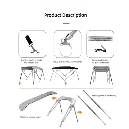 Cubierta para toldo Bimini con varilla de soporte de nailon, tela Oxford 600D con marco de tubo cuadrado de aluminio 6063, protección solar, impermeable, para cruceros, yates y barcos.