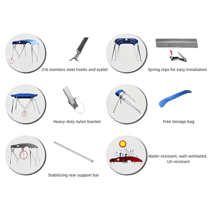 Cubierta para toldo Bimini con varilla de soporte de nailon, tela Oxford 600D con marco de tubo cuadrado de aluminio 6063, protección solar, impermeable, para cruceros, yates y barcos.