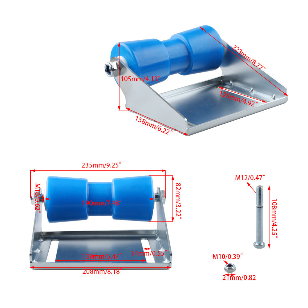 8-Inch Heavy-Duty Trailer Roller Bracket - Marine-Grade Steel & High-Impact Poly Roller