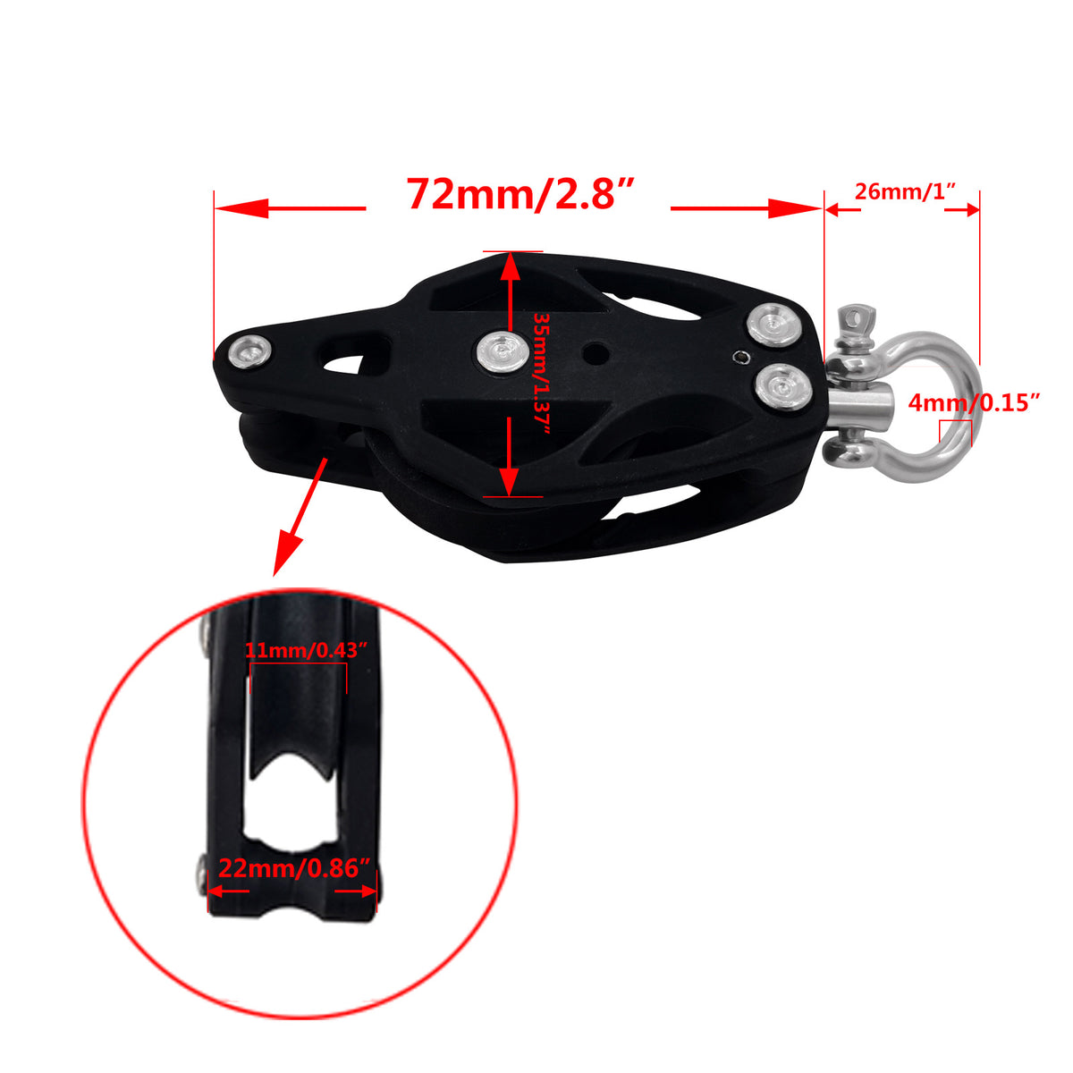 Black Nylon Sailing Pulley – High-Performance Low-Friction (100mm) – alternate view 2