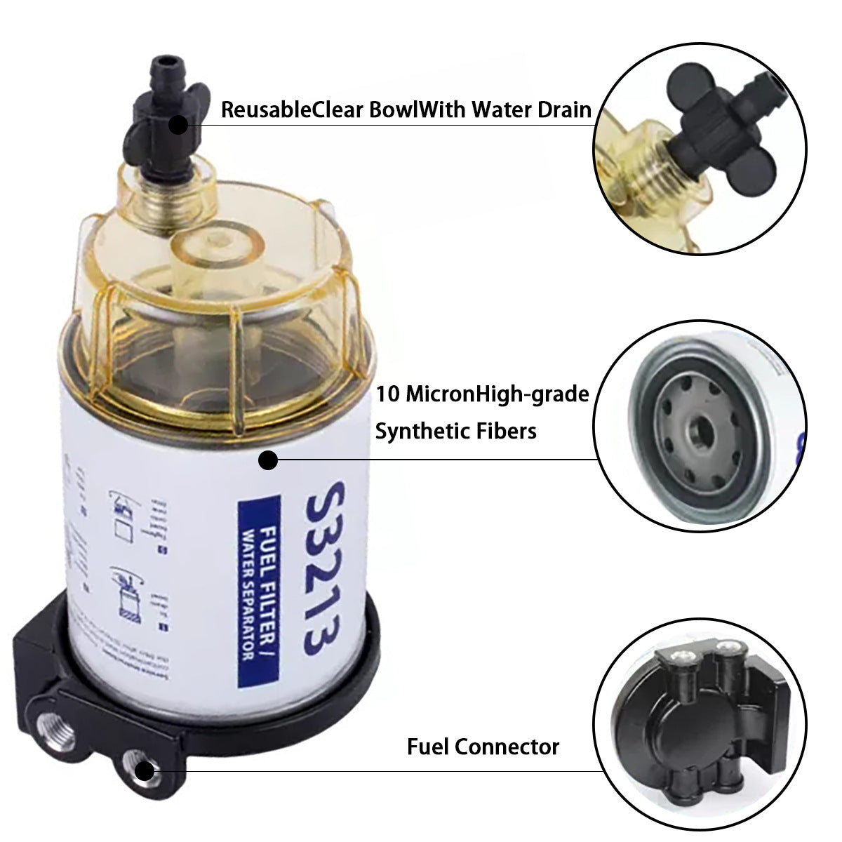 S3213 Marine Fuel Water Separator - High-Flow Corrosion-Resistant (95x171mm)