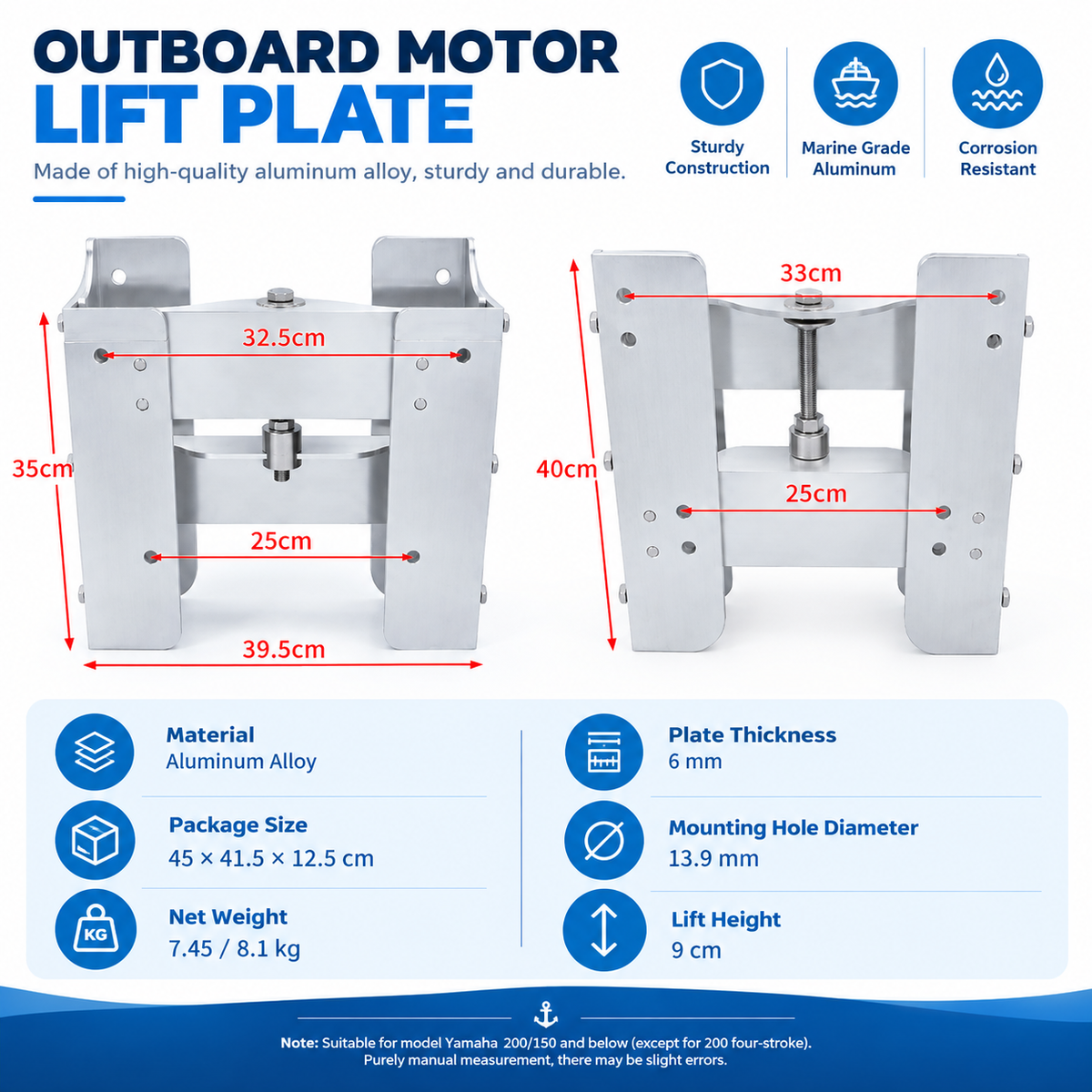 Outboard Motor Transom Lift Mount - High-Strength 6061-T6 Aluminum (Universal 30HP)