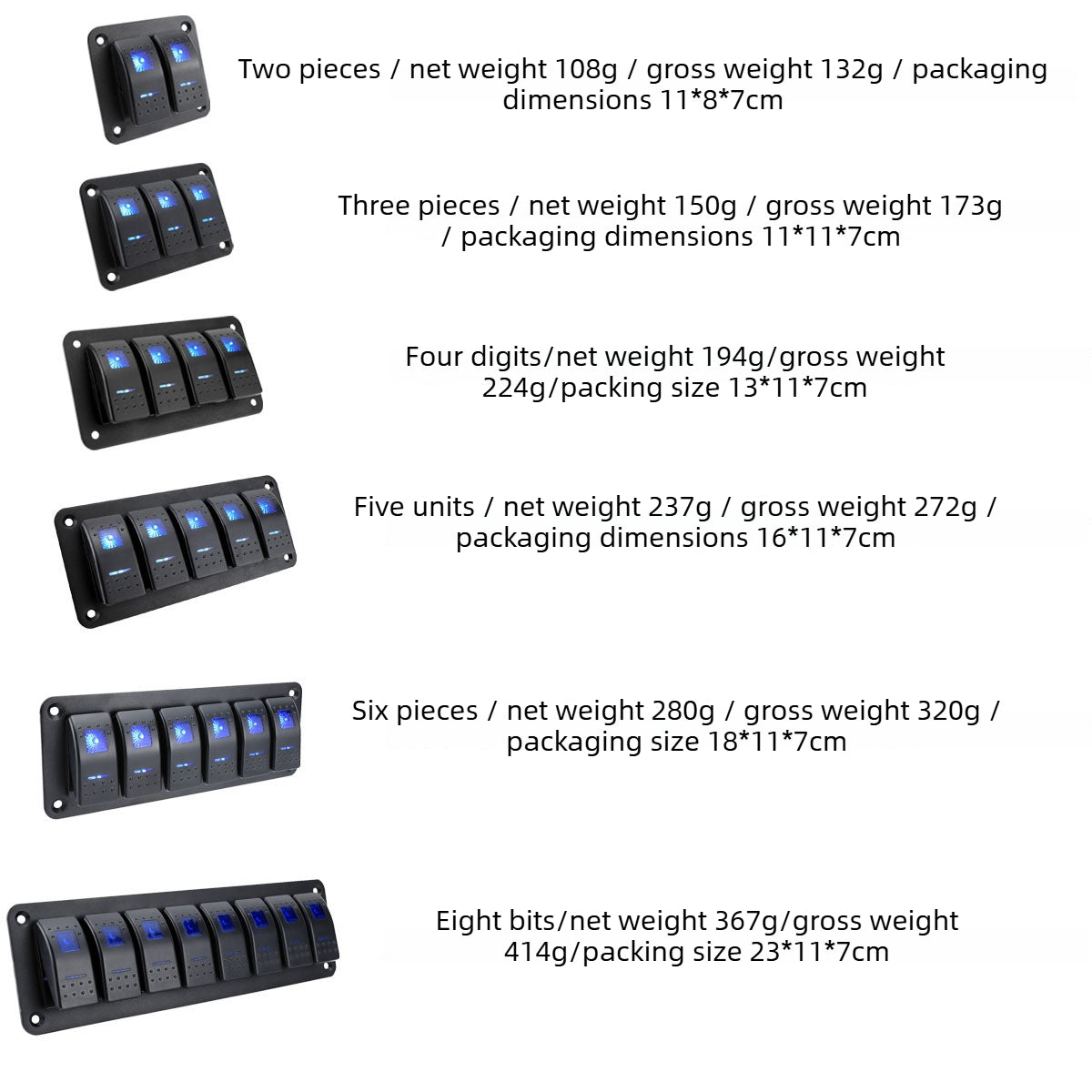 Marine Rocker Switch Panel - Blue LED Backlit, 12-24V DC Multi-Gang