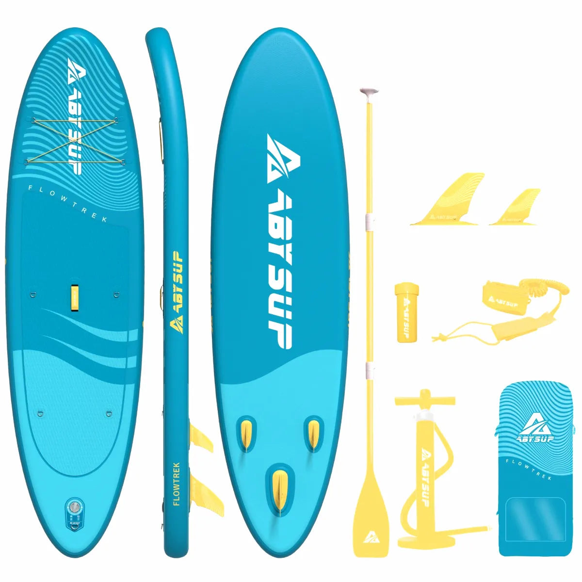 ABTSUP Flowtrek Inflatable Stand Up Paddle Board (SUP) Complete Package including Board, Adjustable Paddle, High-Pressure Pump, Removable Fins, Safety Leash, and Carry Bag