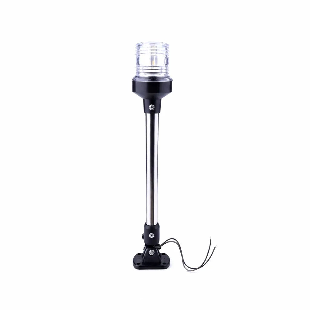 AIROW MARINE Adjustable Yacht All-Around Navigation Signal Light, 12-inch, 5W LED, fixed-mount, 360-degree visibility, polished stainless steel pole and marine-grade ABS base on white background.