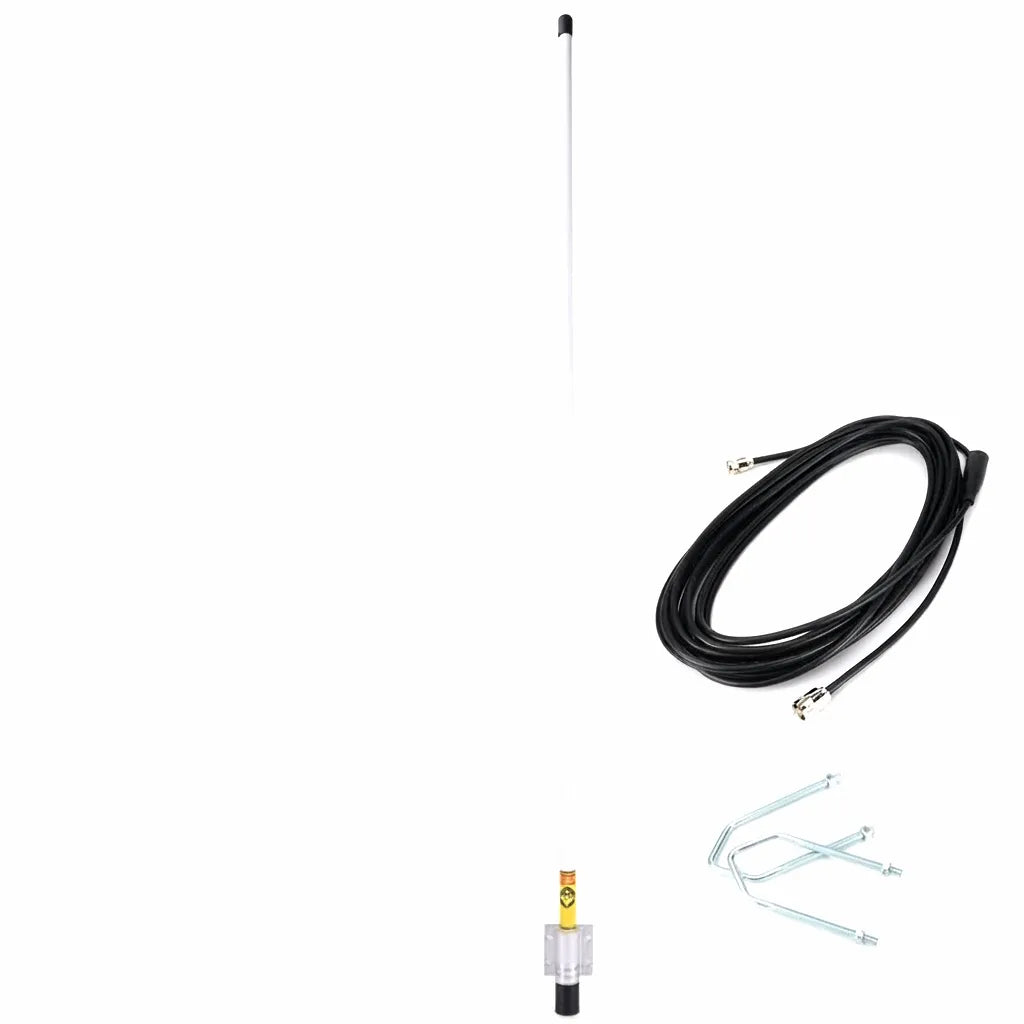 Airow Marine 1.2-meter Fiberglass VHF Marine Antenna with 10-meter Low-Loss Coaxial Cable and Stainless Steel Mounting Brackets