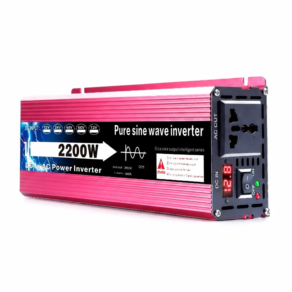 2200W Pure Sine Wave Power Inverter, DC 12V 24V 48V 65V 72V Input to AC Output, Durable Anodized Aluminum Casing for Marine & Solar Use