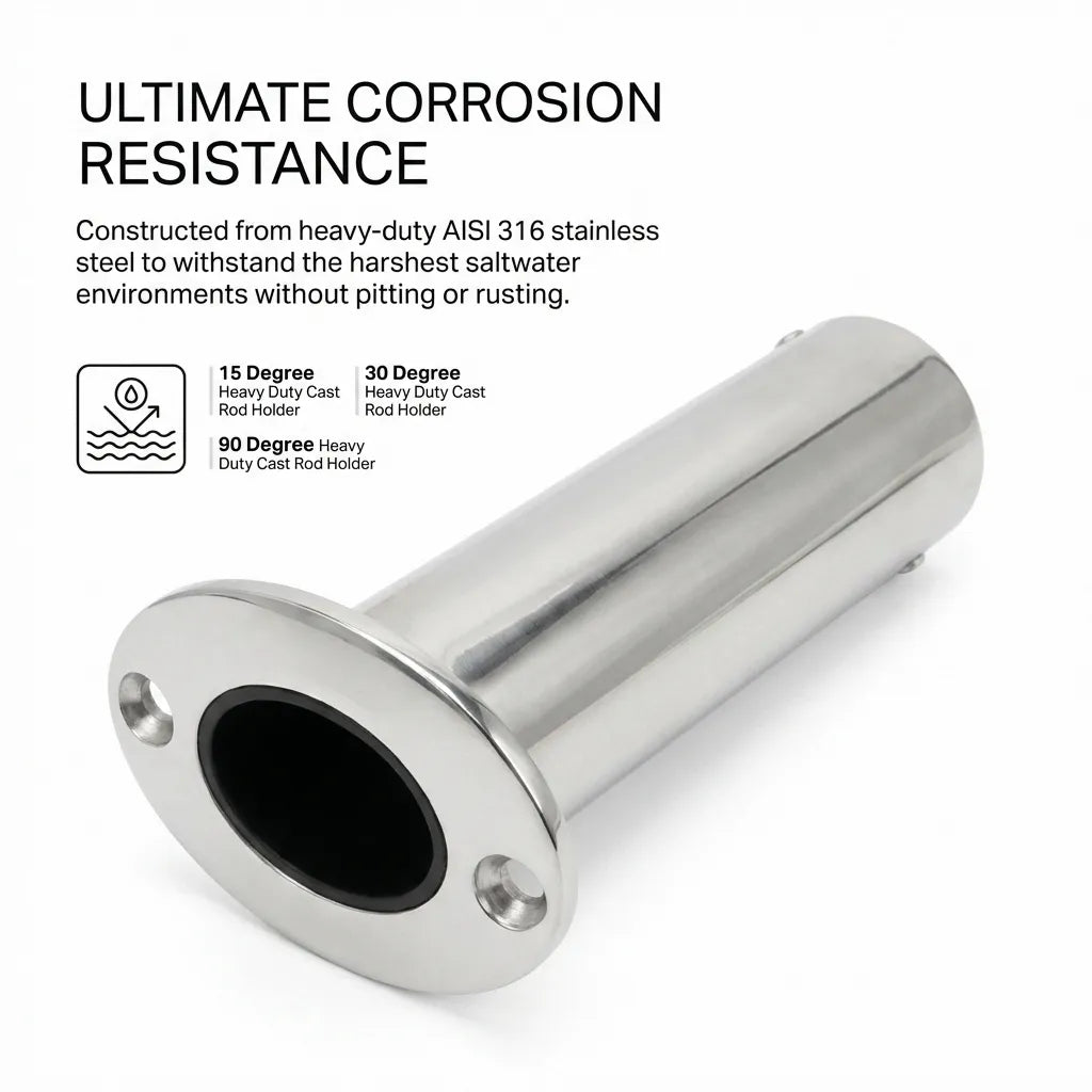 Horizontal view of the mirror-polished finish highlighting ultimate corrosion resistance and saltwater durability.