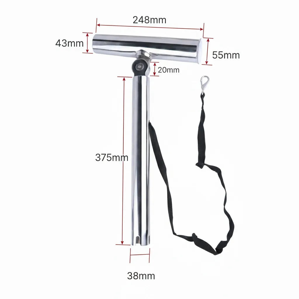 Dimension diagram showing the rod holder measurements: 248mm length, 375mm height, 38mm base tube, and 55mm top opening for universal rod compatibility.