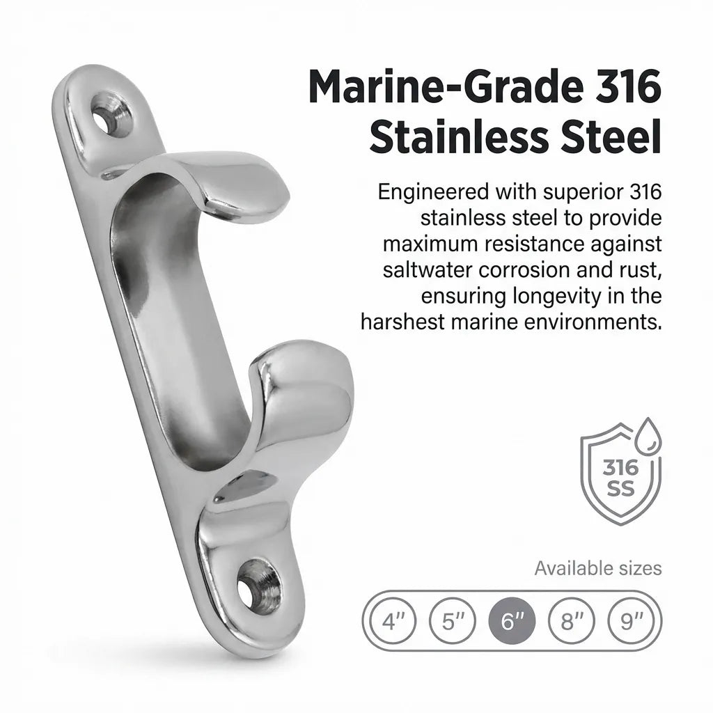 Detail view highlighting the 316 Stainless Steel material grade and its resistance to saltwater corrosion and rust.