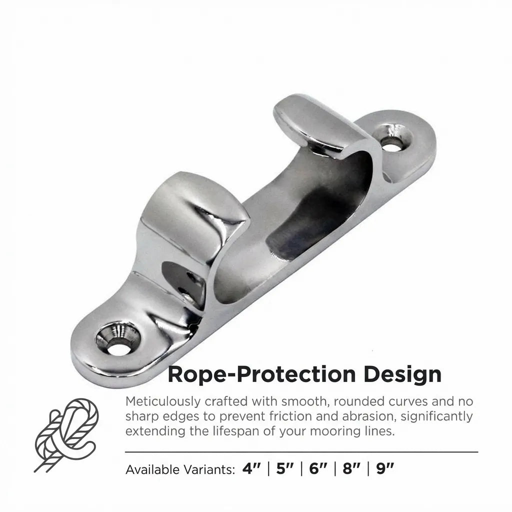 Close-up view of the smooth radiused curves of the chock designed to prevent line friction and abrasion.