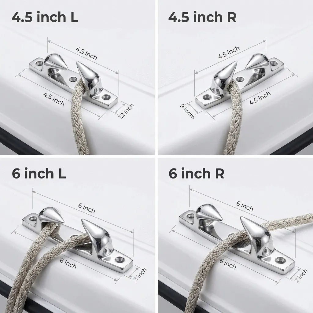 Visual demonstration of mooring lines passing through 4.5 inch and 6 inch chocks, showing rope clearance and secure line placement on a white hull deck.