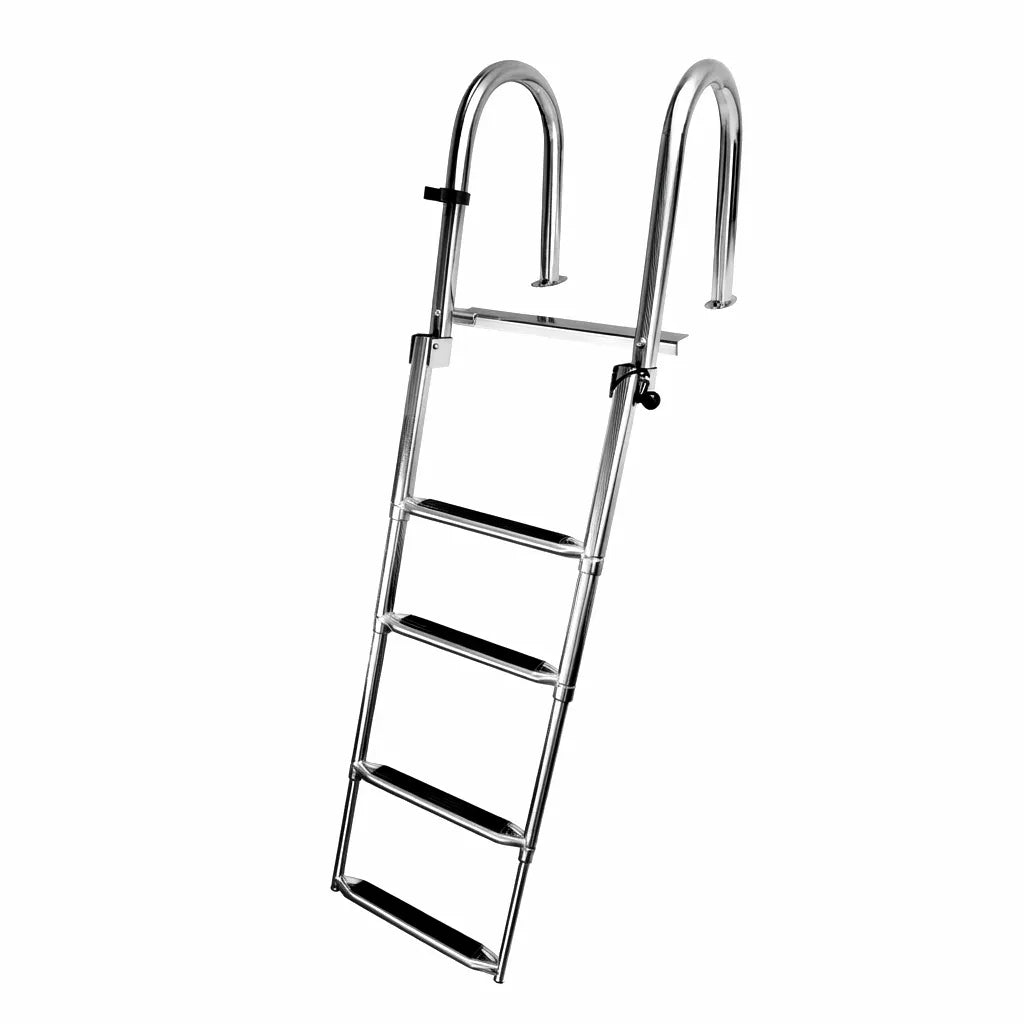 AIROW MARINE 4-Step Telescoping Boat Ladder with Mirror-Polished 316 Stainless Steel on White Background