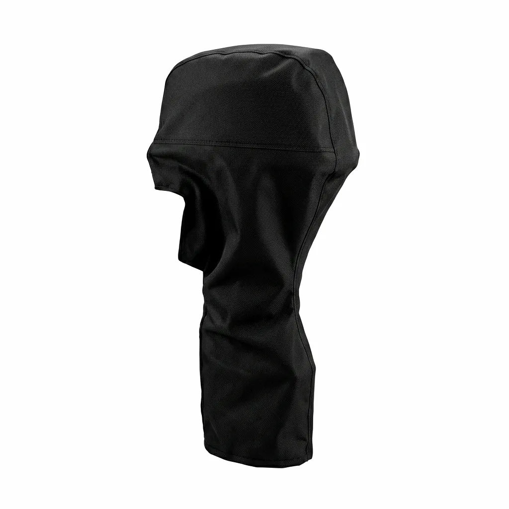 Main hero shot of the Airow Marine black full outboard boat motor cover made from high-density 600D Oxford cloth on a clean white background.