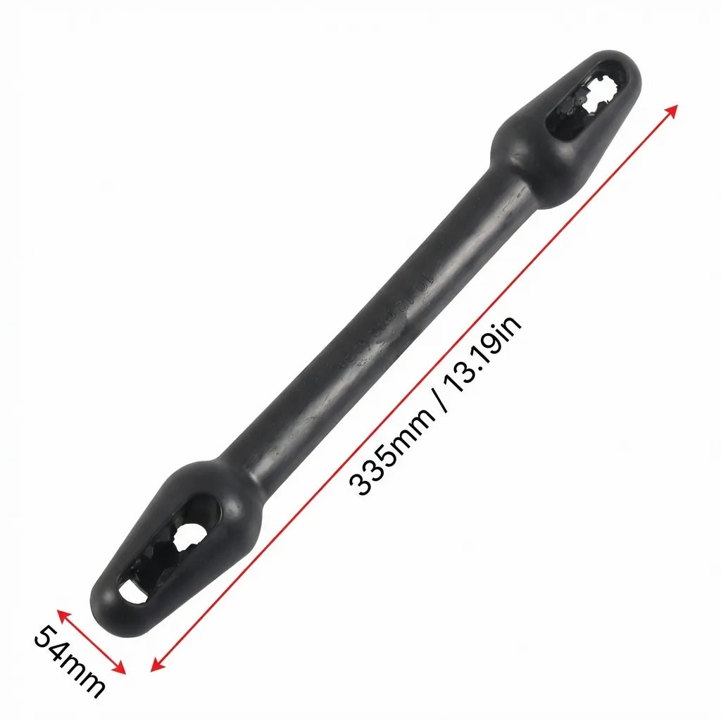 Product dimensions drawing showing a total length of 335mm (13.19 inches) and a maximum end-width of 54mm for marine line compatibility.