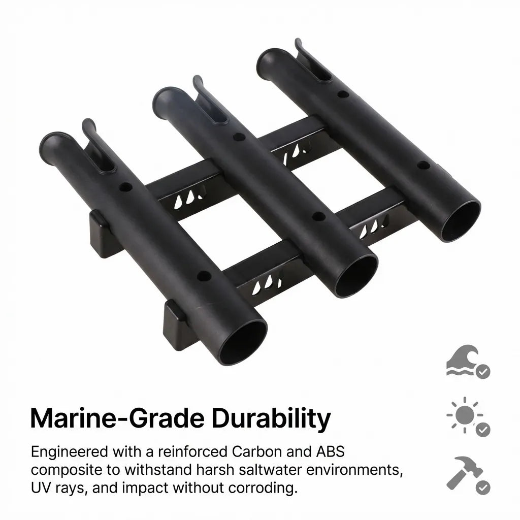 Detail shot of the matte carbon finish highlighting UV-stabilized properties and impact-resistant reinforced composite housing.