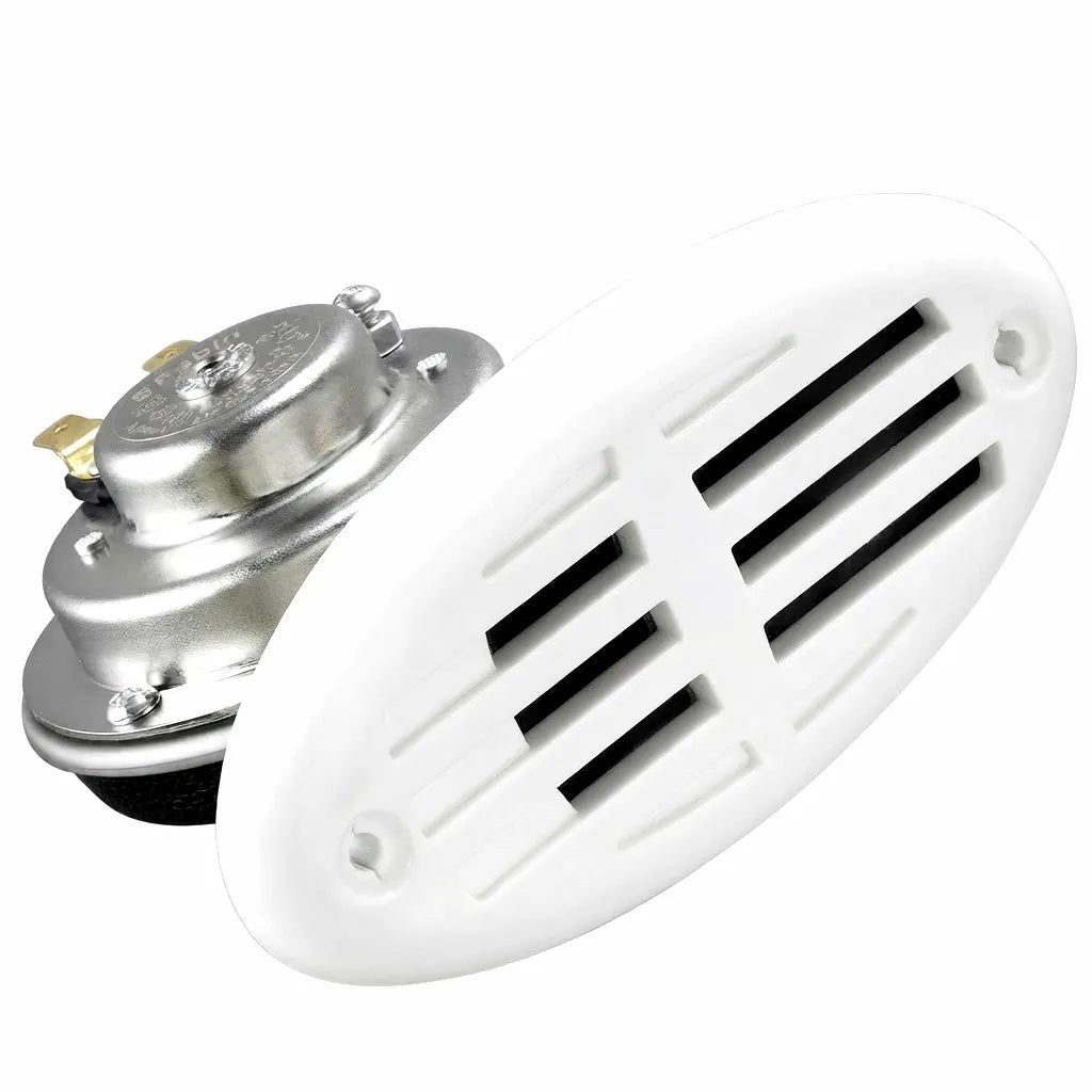 AirowMarine Ultra-Loud 12V Electric Marine Horn with 304 Stainless Steel Base and White ABS Cover