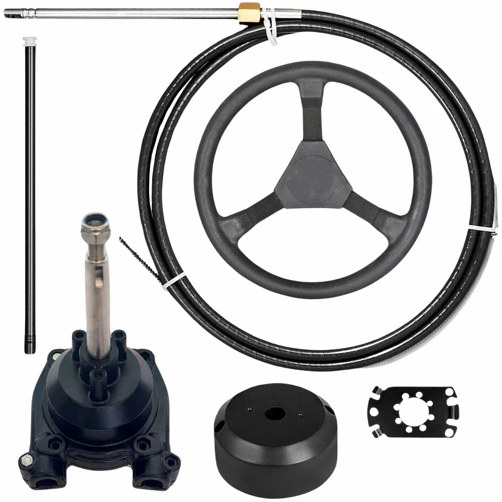 Airow Marine Universal Mechanical Rotary Steering System Kit for Outboard Motors with Helm, Wheel, and Cable