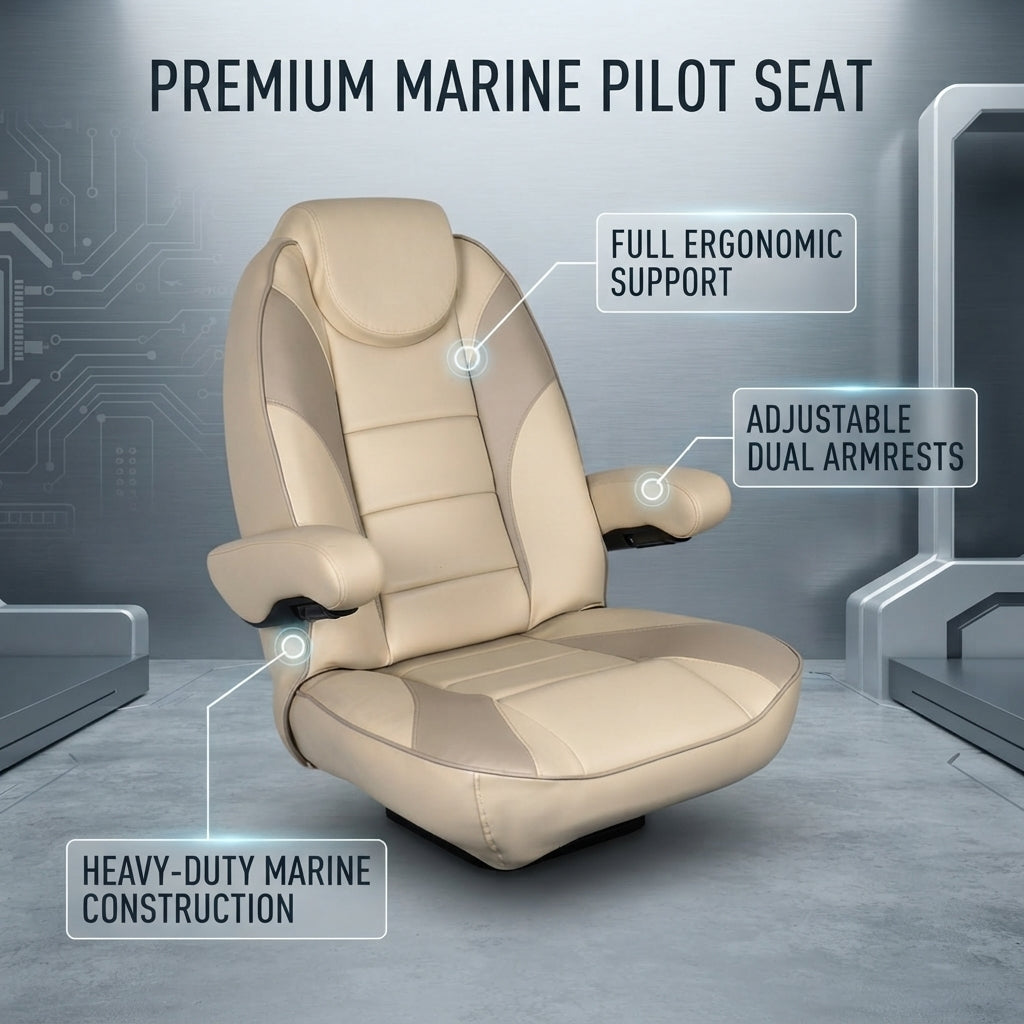 Luxury Marine Pilot Chair – Ergonomic, UV-Resistant, Adjustable (85 × 62 cm)