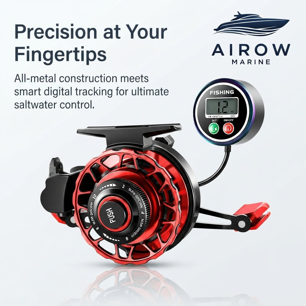 AirówMarine HERO Digital Display Saltwater Fishing Reel - Magnetic Slow-Falling, Auto Retrieval