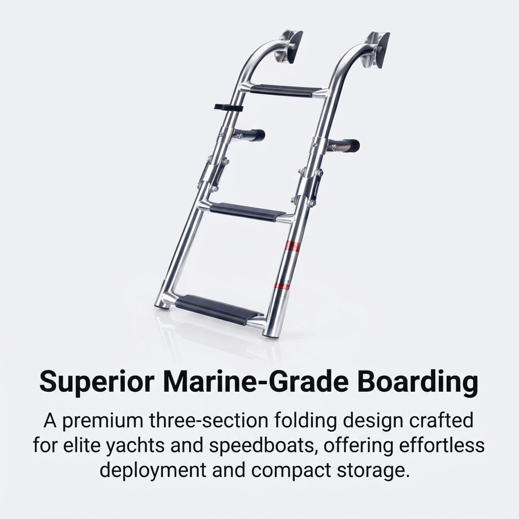 304 Stainless Steel 3-Section Folding Boat Ladder - Marine-Grade Boarding Steps